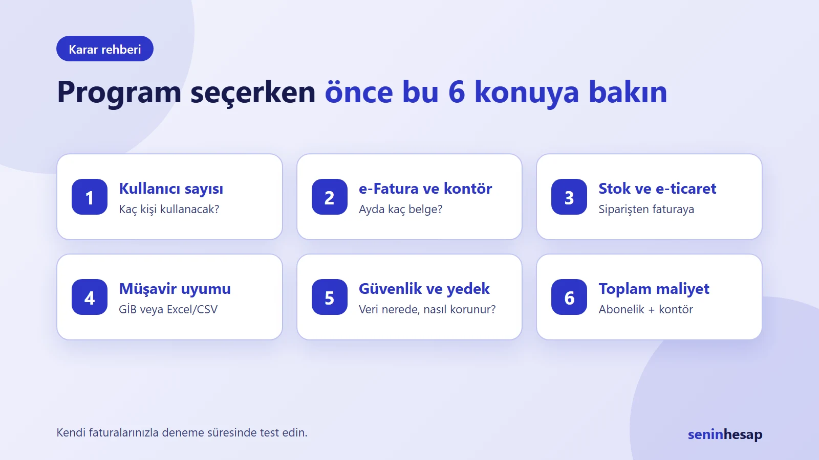 Ön muhasebe programı seçerken kontrol edilecek beş ana kriter