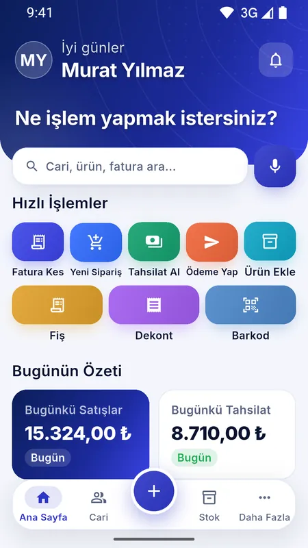 Uygulama ana sayfası ve günlük özet