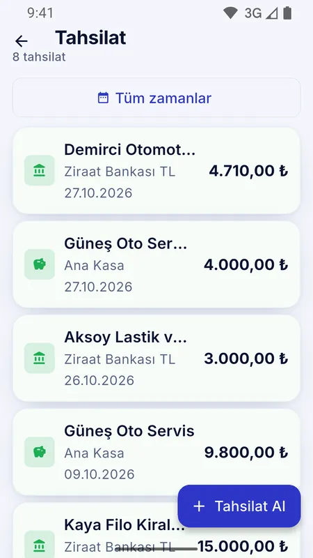 Cariden tahsilat alma ekranı