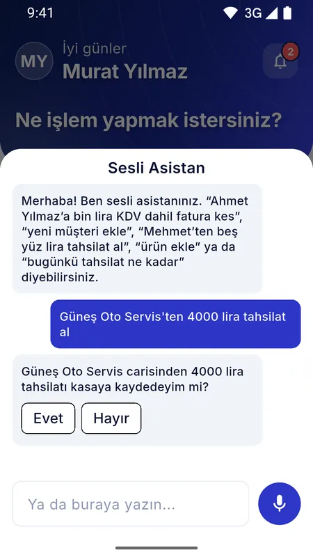 Asistanın tahsilat özetini onaya sunduğu ekran