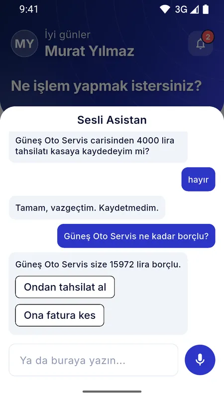 Asistanın cari borç sorusuna verdiği cevap